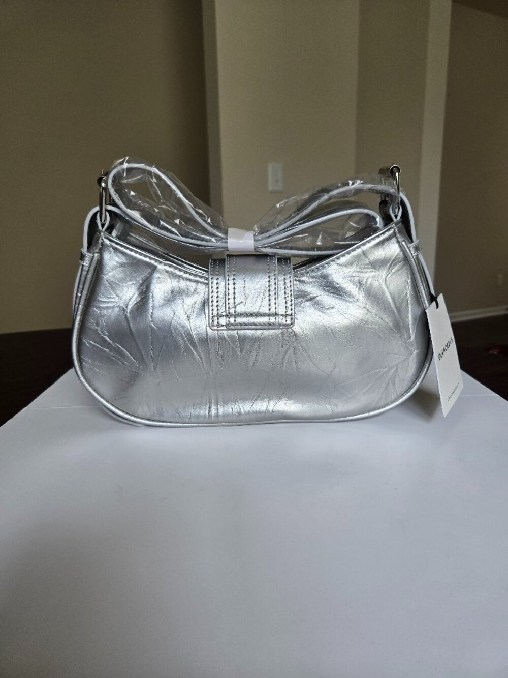 Glamorous Silver Metallic Buckle Shoulder Bag NWT - Picture 2 of 8